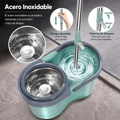 Trapeador Giratorio 360° con Cubeta Centrifugado Doble Turbina Sin Agacharse