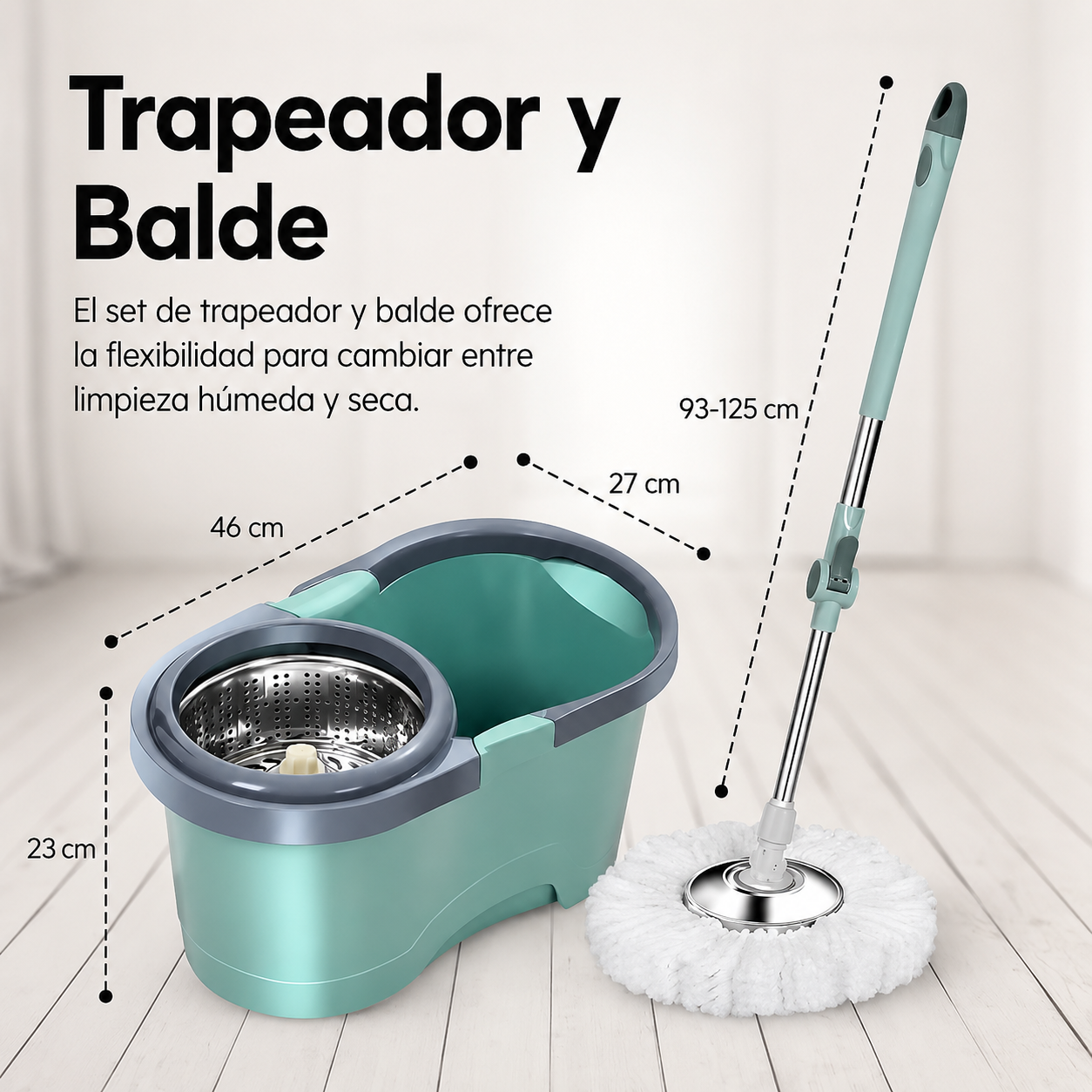 Trapeador Giratorio 360° con Cubeta Centrifugado Doble Turbina Sin Agacharse