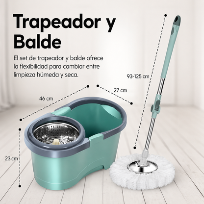 Trapeador Giratorio 360° con Cubeta Centrifugado Doble Turbina Sin Agacharse